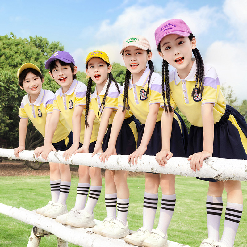 幼儿园园服夏装英伦风纯棉小学生校服班服毕业照儿童短袖运动套装