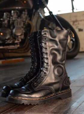 【36 37 38】推荐！nelson12孔硬皮机车马丁靴做旧男女皮靴 越南