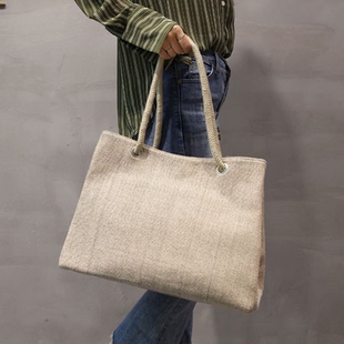 大容量新款亚麻手提包包女森系简约文艺棉麻单肩包韩版休闲帆布包