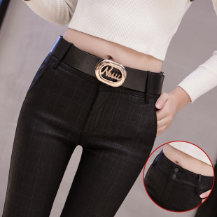 铅笔裤 打底裤 修身 高腰紧身弹力小脚黑暗纹长裤 女外穿2019秋冬新款