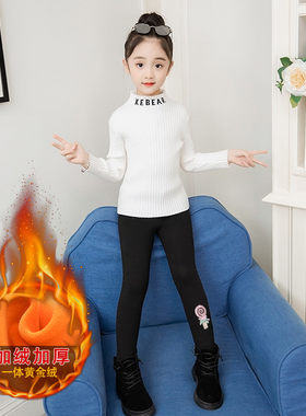 女童打底裤2019秋冬装新款女宝宝贴花打底裤加绒加厚洋气外穿长裤