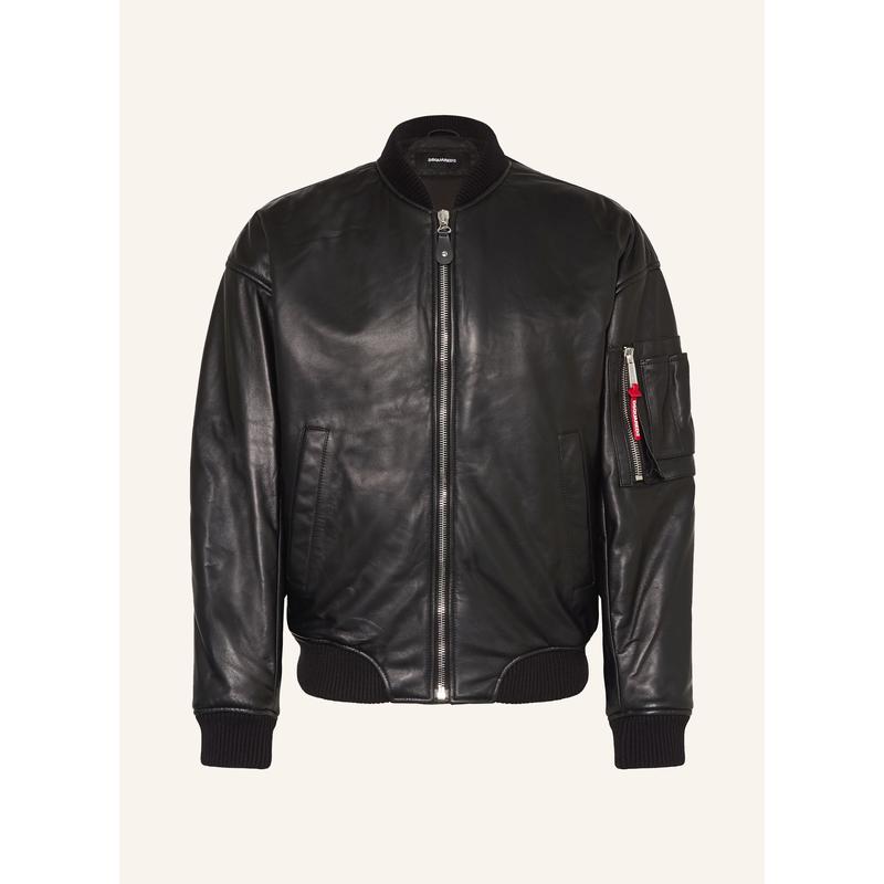 代购Dsquared2男士夹克防风保暖真皮黑色春秋通勤皮衣爆款休闲