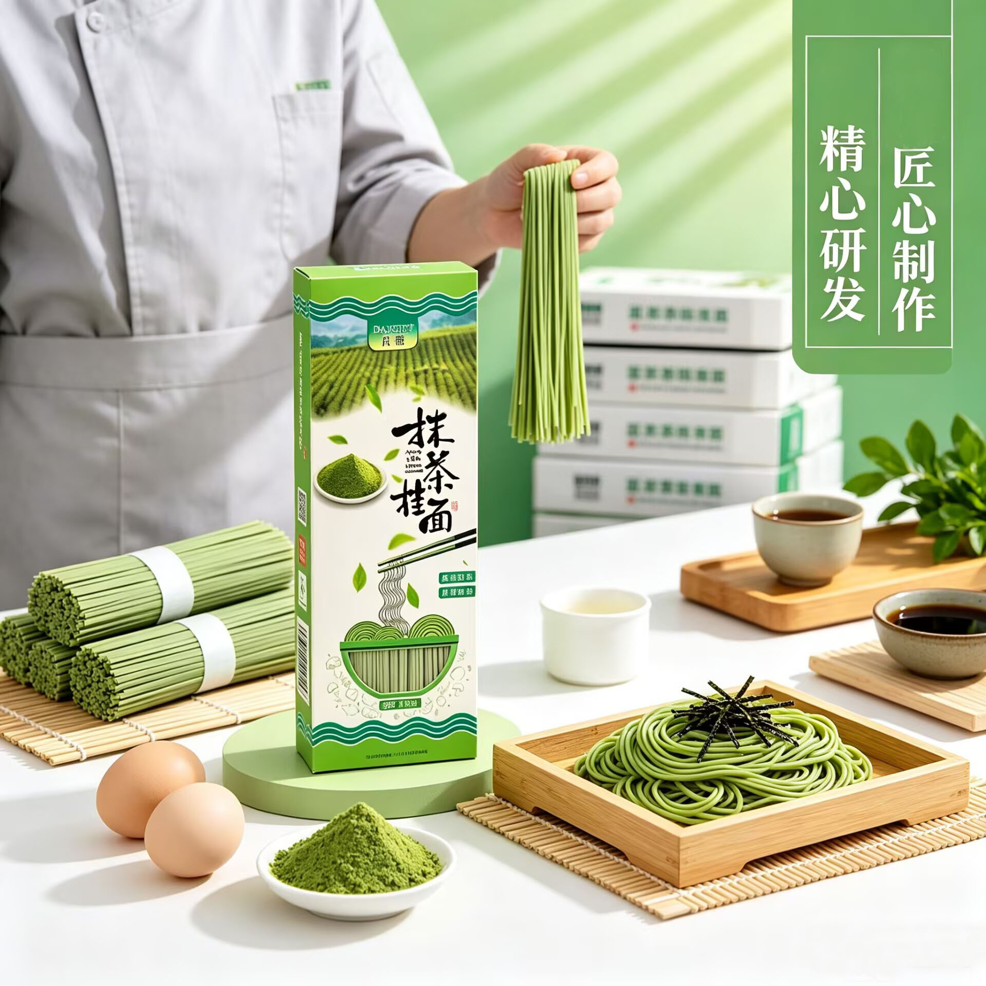 贵州铜仁欧标抹茶挂面手工面条绿色健康挂面500g一盒粗粮主食特产