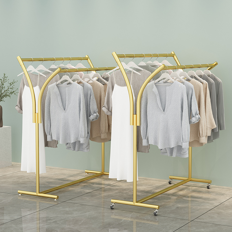 服装店双排挂衣架女装双杆展示架童装落地中岛专用架陈列货架带轮