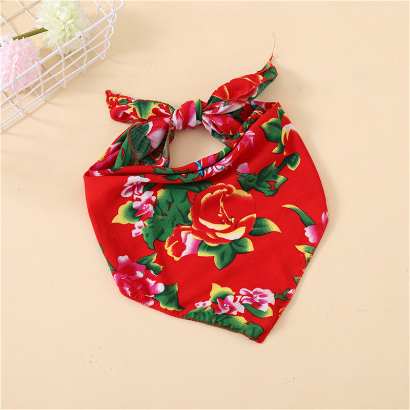 东北大花布三角巾二人围头巾棉绸骑行围脖儿童成人表演头巾