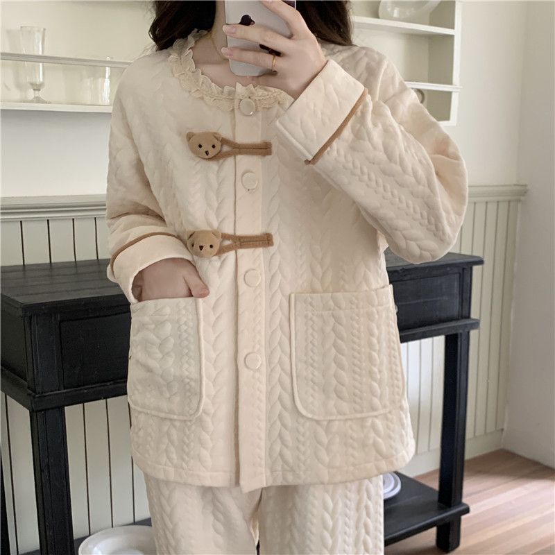 秋冬季卡通小熊睡衣女开衫家居服