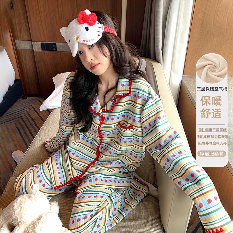 秋冬季睡衣女加厚保暖家居服