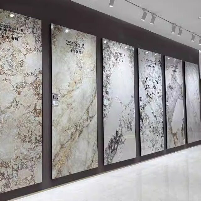 南通上海岩板1200&times;3000别墅客厅电视背景墙复式酒店前台金玉满堂
