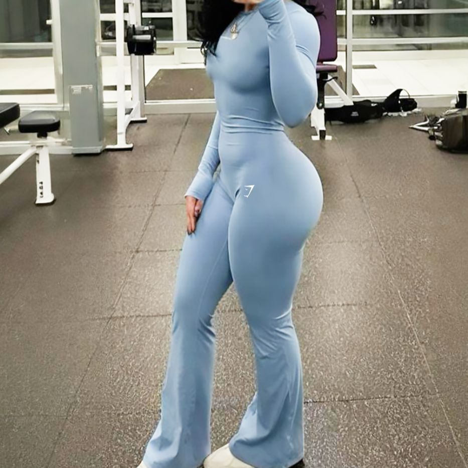 Gymshark欧美裸感紧身舞蹈阔腿裤提臀高腰休闲喇叭裤运动瑜伽长裤