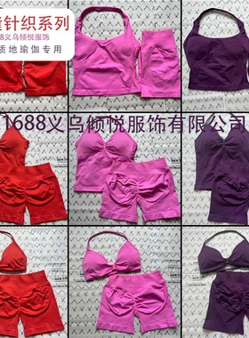 速卖通热卖DFYNE新款健身瑜伽运动套装背心挂脖文胸短裤套装女