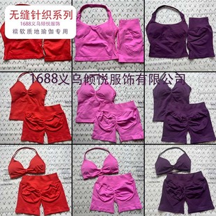 速卖通热卖DFYNE新款健身瑜伽运动套装背心挂脖文胸短裤套装女