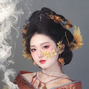 耀如春花 沉香烬 原创汉服头饰真丝烫花枯叶晚秋敦煌头饰汉饰配饰