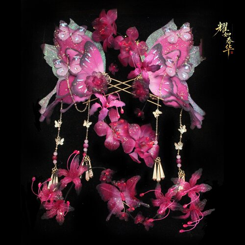 耀如春华真丝烫花古风汉服头饰