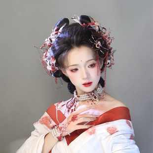 耀如春华 血蛊 原创纯手工古风真丝烫花发夹万圣节头饰汉服配饰
