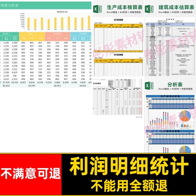 项目成本核算表产品利润excel表格管理系统统计明细预测生产成本