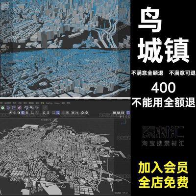 3D现代城市建筑群C4D鸟瞰概念城镇FBX模型OBJ单体低模Blend maya