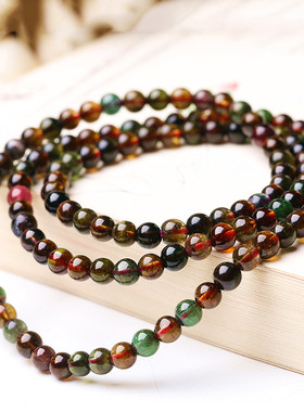 天然老料暗色碧玺手链三圈女 深色系碧玺手串水晶转运饰品 送证书