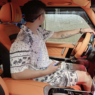 巴洛克潮牌情侣睡衣丝绸短袖短裤冰丝可外穿男女宽松家居服高级感