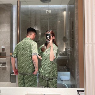 夏季 男女情侣款 家居服可外穿轻奢舒适 领睡衣套装 巴洛克冰丝绸衬衫