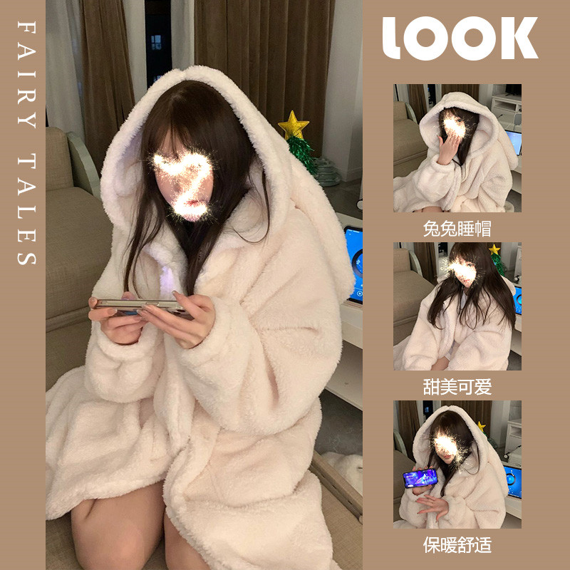 奶fufu公主风睡裙女士秋冬季新款加厚珊瑚绒睡衣长款家居服可外穿
