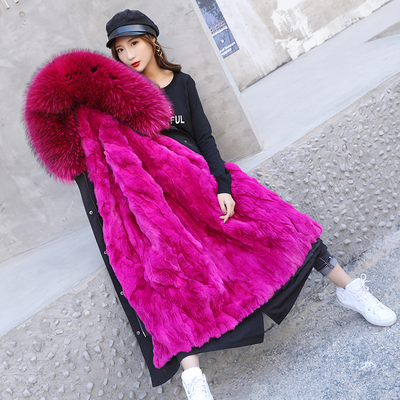 2018獭兔毛可拆卸中长款派克服