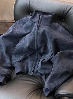 灰蓝色pu皮衣外套男款美