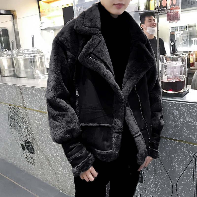 皮毛一体男高级感小众嘻哈羊羔毛绒外套冬季网红痞帅潮流chic棉服