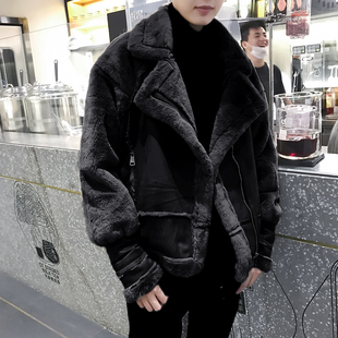 皮毛一体男高级感小众嘻哈羊羔毛绒外套冬季网红痞帅潮流chic棉服