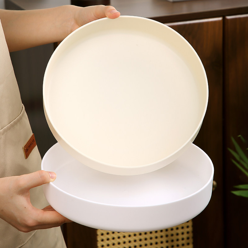 纯白色10英寸塑料盘子圆形家用ins风餐具大号加深水果沙拉甜品盘