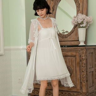 法式睡衣春夏季薄款蕾丝网纱性格睡裙宫廷风仙女吊带两件套睡裙