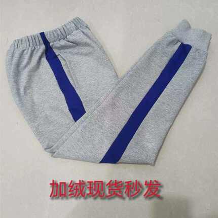 天立学校中小学生校裤浅灰色拼宝蓝宽杠束口休闲运动裤夏装薄款