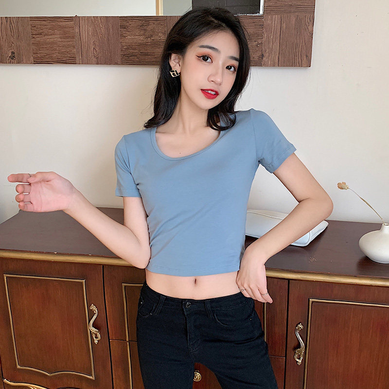 圆领短款t恤女短袖夏季露脐上衣