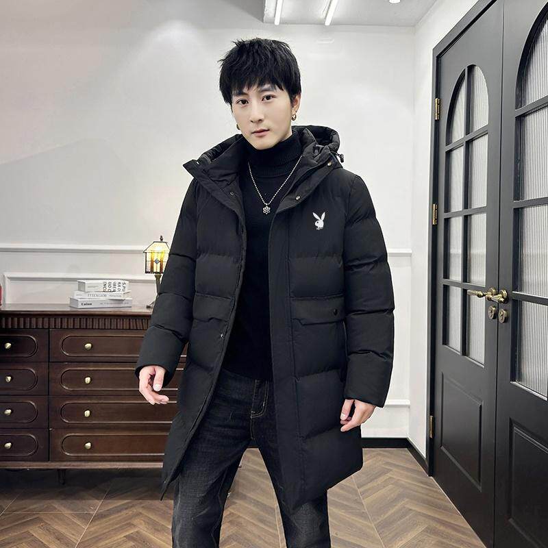 花花公子男装秋冬新款中长款连帽棉衣中青年男士休闲大码棉服外套