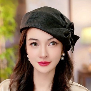 香云纱贝雷帽女重磅桑蚕丝龟纹老料洋气遮白发包头帽养肤画家帽