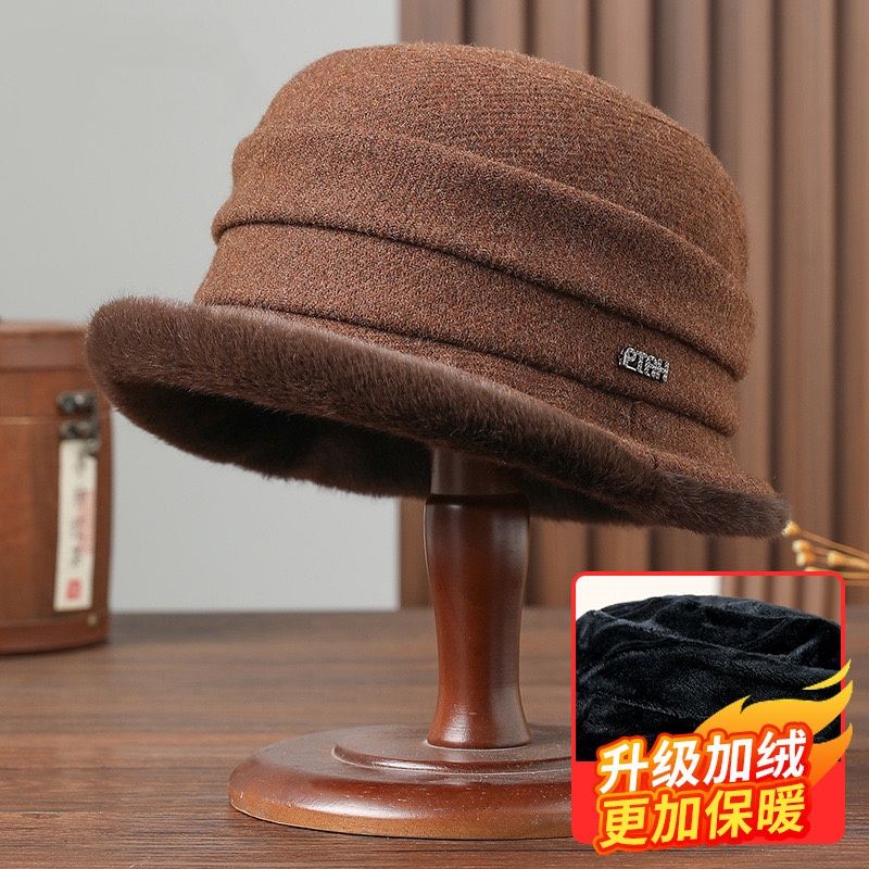 羊毛帽子女秋冬季加绒加厚保暖渔夫帽可折叠防风出游护耳百搭盆帽