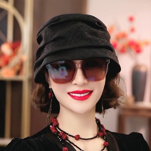 香云纱帽子四季遮白发100%桑蚕丝香妃帽轻盈百搭修饰脸型渔夫帽