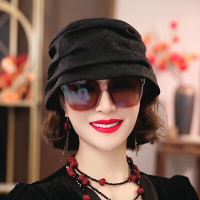 香云纱帽子四季遮白发100%桑蚕丝香妃帽轻盈百搭修饰脸型渔夫帽