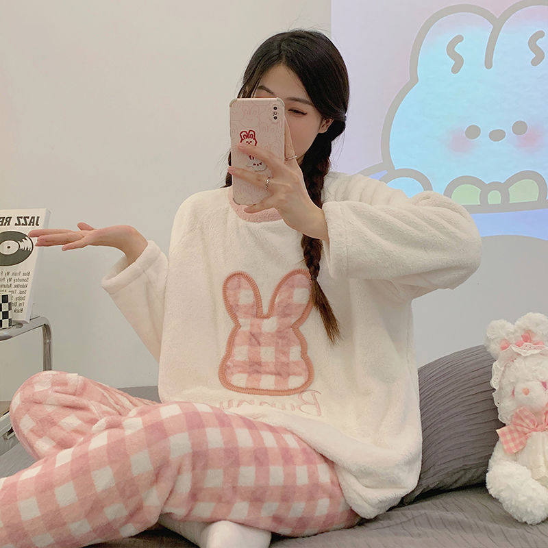 直播套头睡衣女法兰绒2025长袖短绒公主风网红时尚条纹家居服套装