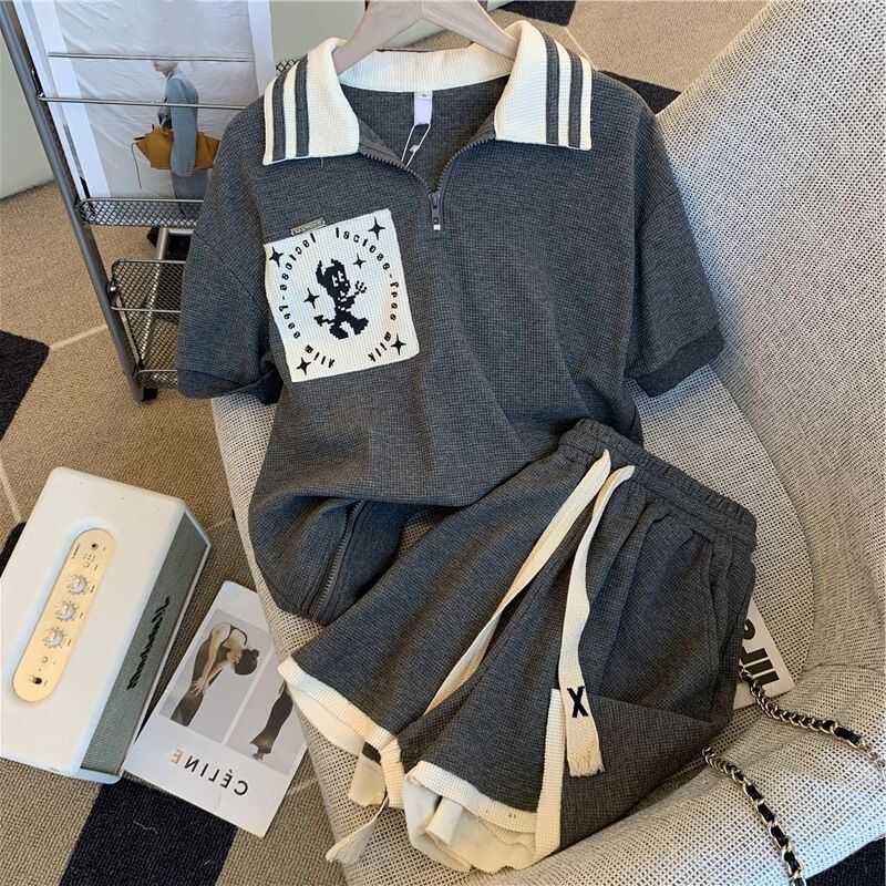 时尚套装女夏女装小个子阔腿短裤T恤短袖洋气遮肉大码宽松两件套