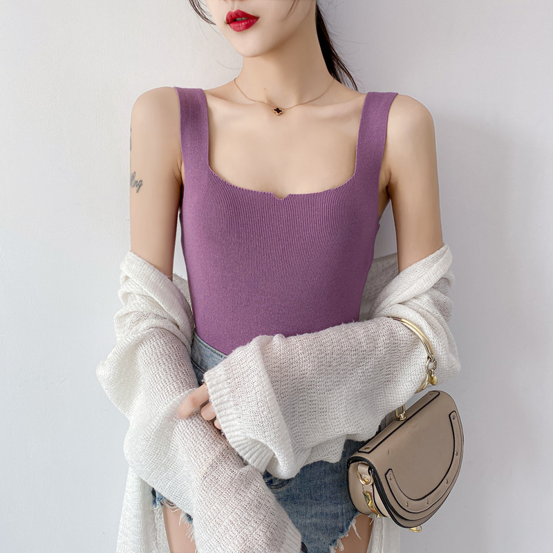 黑色小吊带背心冰丝针织女夏内搭性感打底白色无袖上衣外穿紫色潮