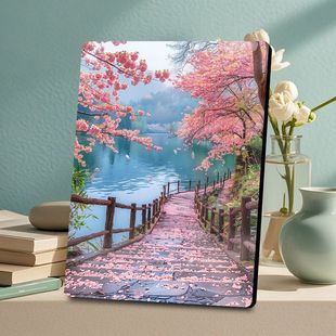唯美樱花小径诗意樱花湖景相框房间现代风景摆件桌面桌面高档摆台