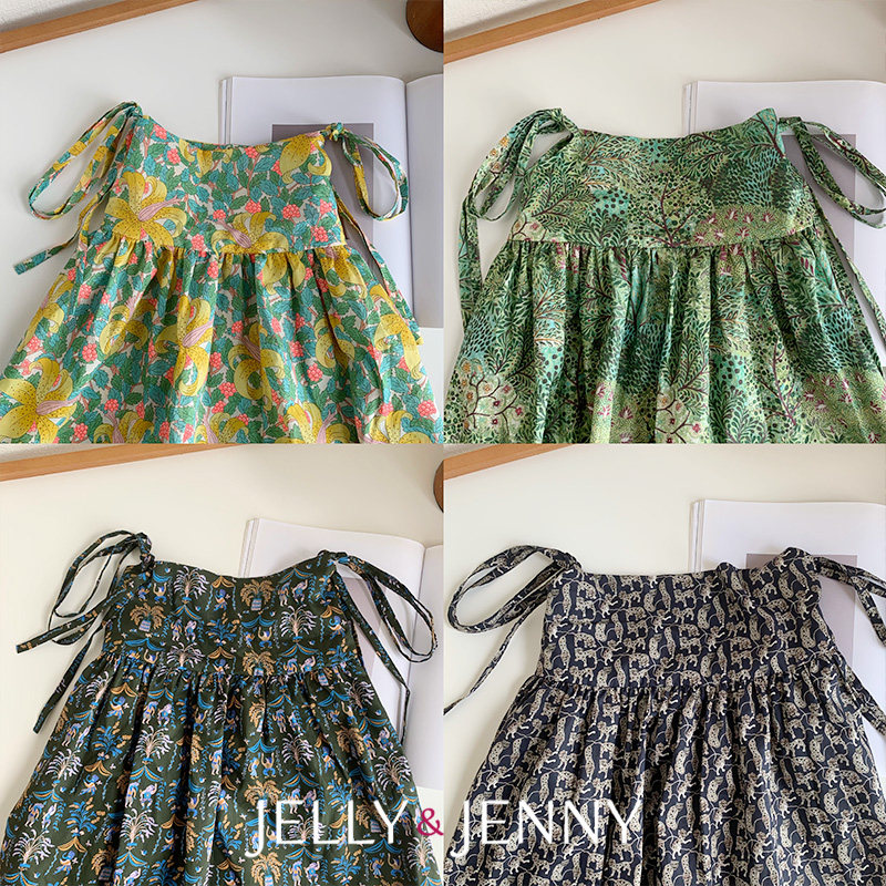 Liberty小众设计碎花吊带衫女春夏甜美减龄无袖宽松系带背心F09