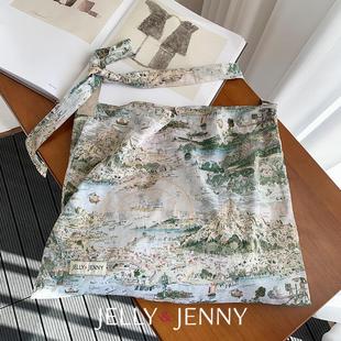 故事岛绿liberty斜挎包帆布包袋小众设计女大容量高级感气质穿搭