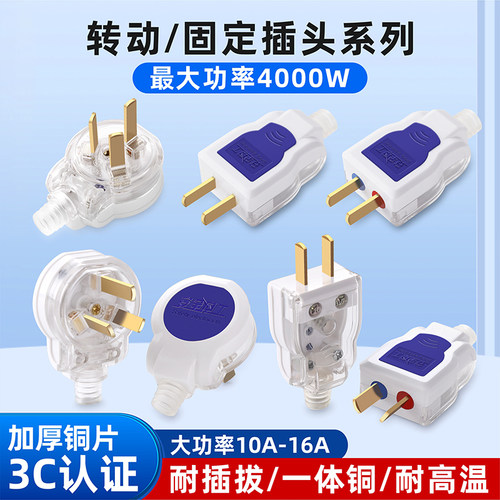 加厚纯铜插头大功率二脚10a