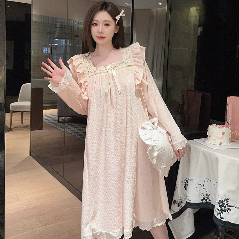 150cm小个子睡衣女秋冬季新款海岛绒提花睡裙宽松休闲家居裙子xs