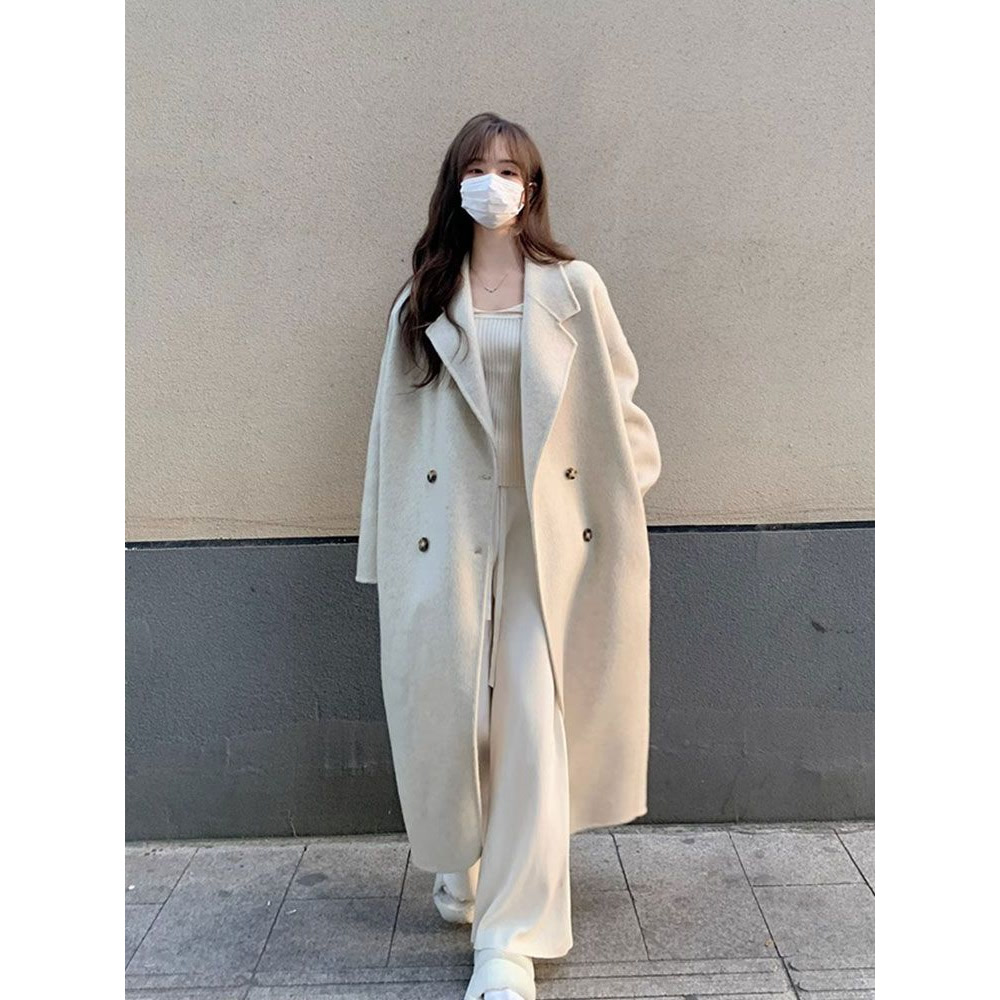 杏色双面毛呢大衣女2025秋冬新款韩版宽松中长款爆款呢子加厚外套