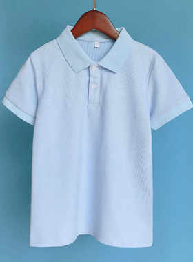 儿童校服夏季短袖T恤POLO衫中小学生浅蓝色园服班服男女童装上衣