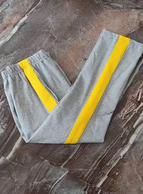 校服裤子灰色一条杠金黄色宽条纹纯棉直筒儿童男女中小学生夏季薄