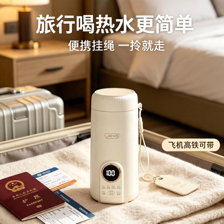 JIEXG捷行便携式烧水杯旅行电热恒温加热保温水壶家用车载随身杯