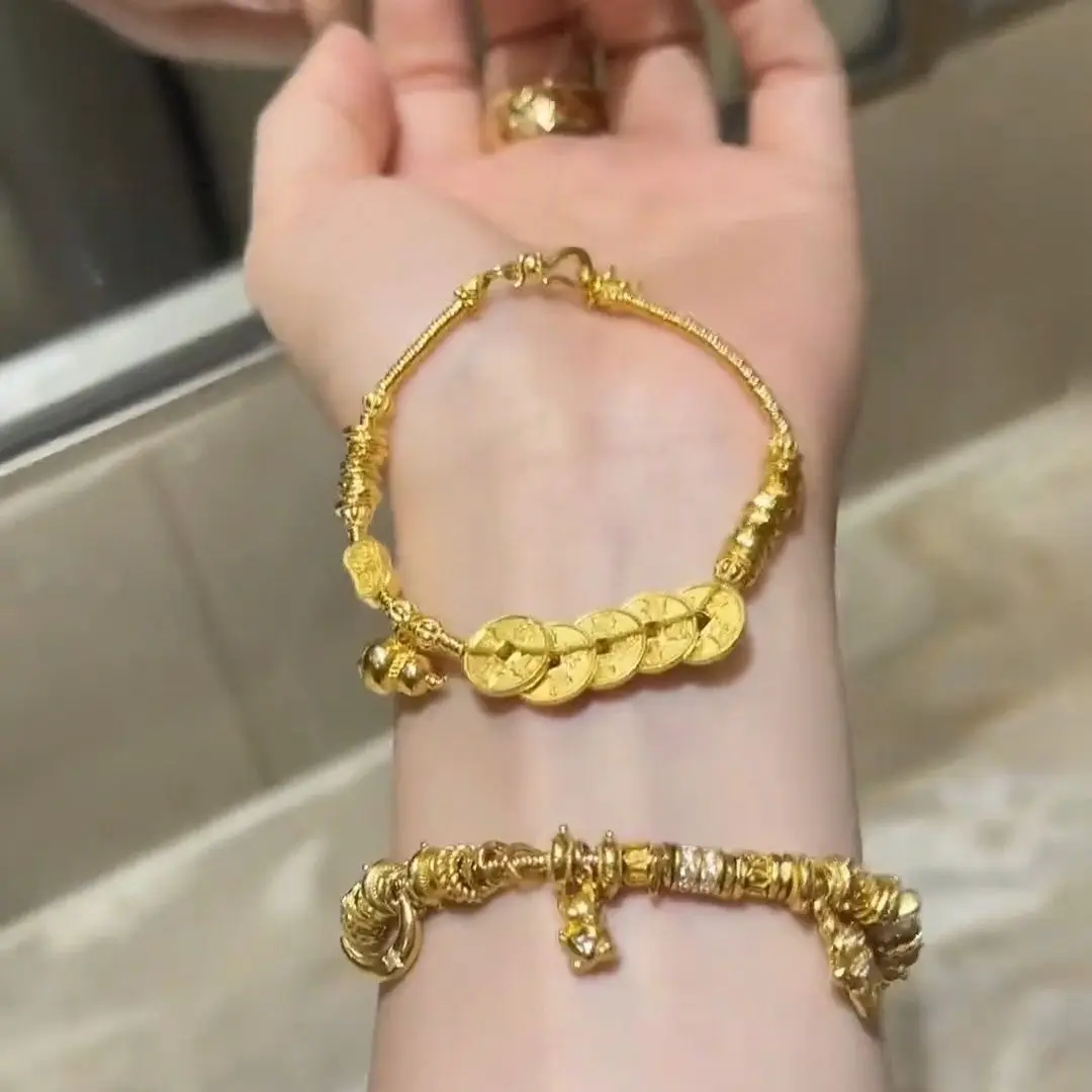 盘缠铜钱手链五帝钱葫芦钱串子黄金色轻奢小众精致女旺财运聚财